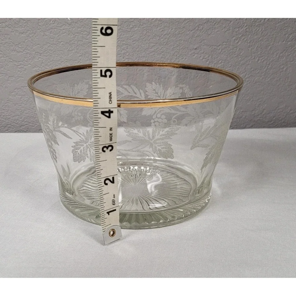 Bartlett-Collins Etched Glass Bowl Ice Bucket Golden Grapes Vintage 1940s
